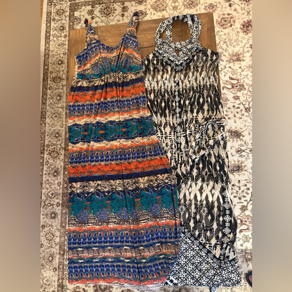 Soma Women Maxi Dress - Blue, Orange, Teal & Black/White Pattern